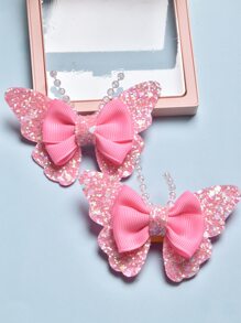 2pcs/Set Onion Slice Pearl & Butterfly Hair Clips For Kids, Cheapest Items Available, Fashionable & Sweet & Cute Hair Accessories For Daily Outfits Of Little Girls - Pink - View 2