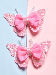 2pcs/Set Onion Slice Pearl & Butterfly Hair Clips For Kids, Cheapest Items Available, Fashionable & Sweet & Cute Hair Accessories For Daily Outfits Of Little Girls - Pink - View 4