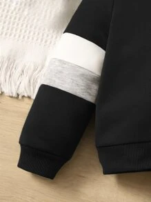 SHEIN Baby Boy Colourblock Sweatshirt & Joggers - Black - View 5