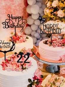 5入組黑色英文生日快樂蛋糕插牌生日派對裝飾用品烘焙DIY配件