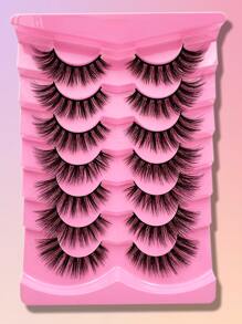 7 对假睫毛纤细睫毛自然假睫毛猫眼睫毛仿貂毛蓬松条状假睫毛套装条状睫毛，睫毛，睫毛，假睫毛 - 黑色 - 查看 1