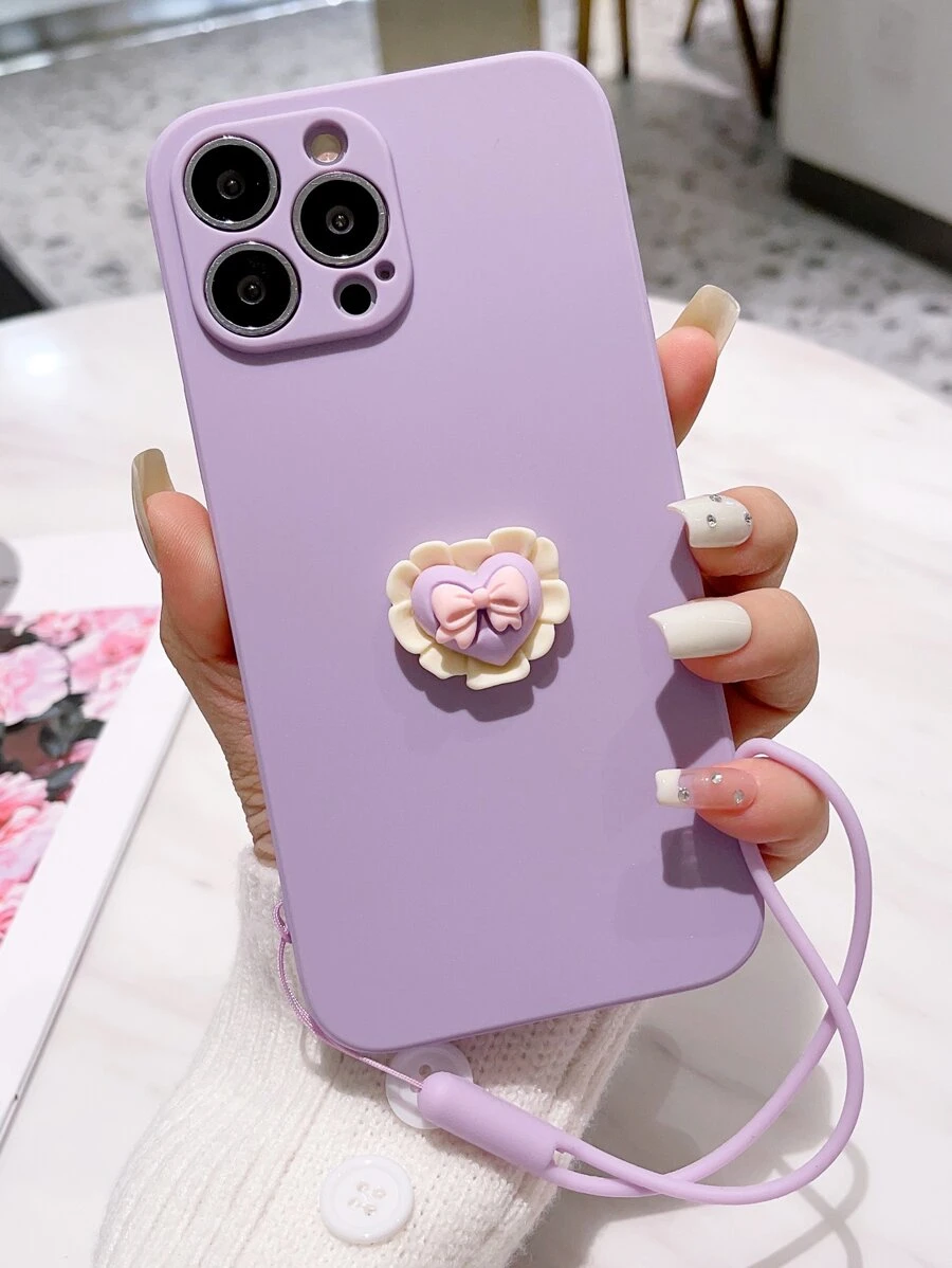 Funda para móvil con adorno de corazón con acollador - Morado - Ver 1