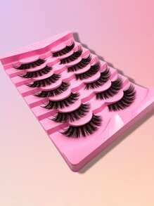 7 对假睫毛纤细睫毛自然假睫毛猫眼睫毛仿貂毛蓬松条状假睫毛套装条状睫毛，睫毛，睫毛，假睫毛 - 黑色 - 查看 4