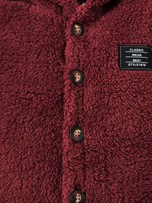 SHEIN Baby Letter Patched 3D Ear Design Hooded Teddy Jumpsuit - Burgundy - View 10