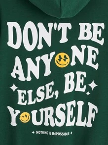 SHEIN 男孩卡通和標語圖案落肩袖連帽衫