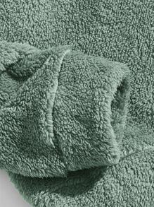 GENTILAND Oversized Men's Letter Patched Drop Shoulder Teddy Sweatshirt - Green - View 5