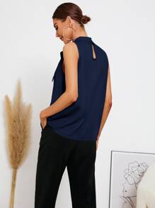 SHEIN Privé Áo không tay cổ buộc, áo không tay - Màu xanh hải quân - Xem 2