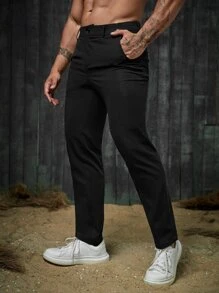 Manfinity Homme Hombres Pantalones de traje unicolor con bolsillo oblicuo
