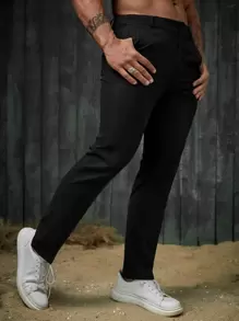 Manfinity Homme Hombres Pantalones de traje unicolor con bolsillo oblicuo