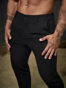 Manfinity Homme Hombres Pantalones de traje unicolor con bolsillo oblicuo