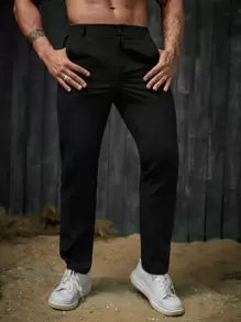 Manfinity Homme Hombres Pantalones de traje unicolor con bolsillo oblicuo