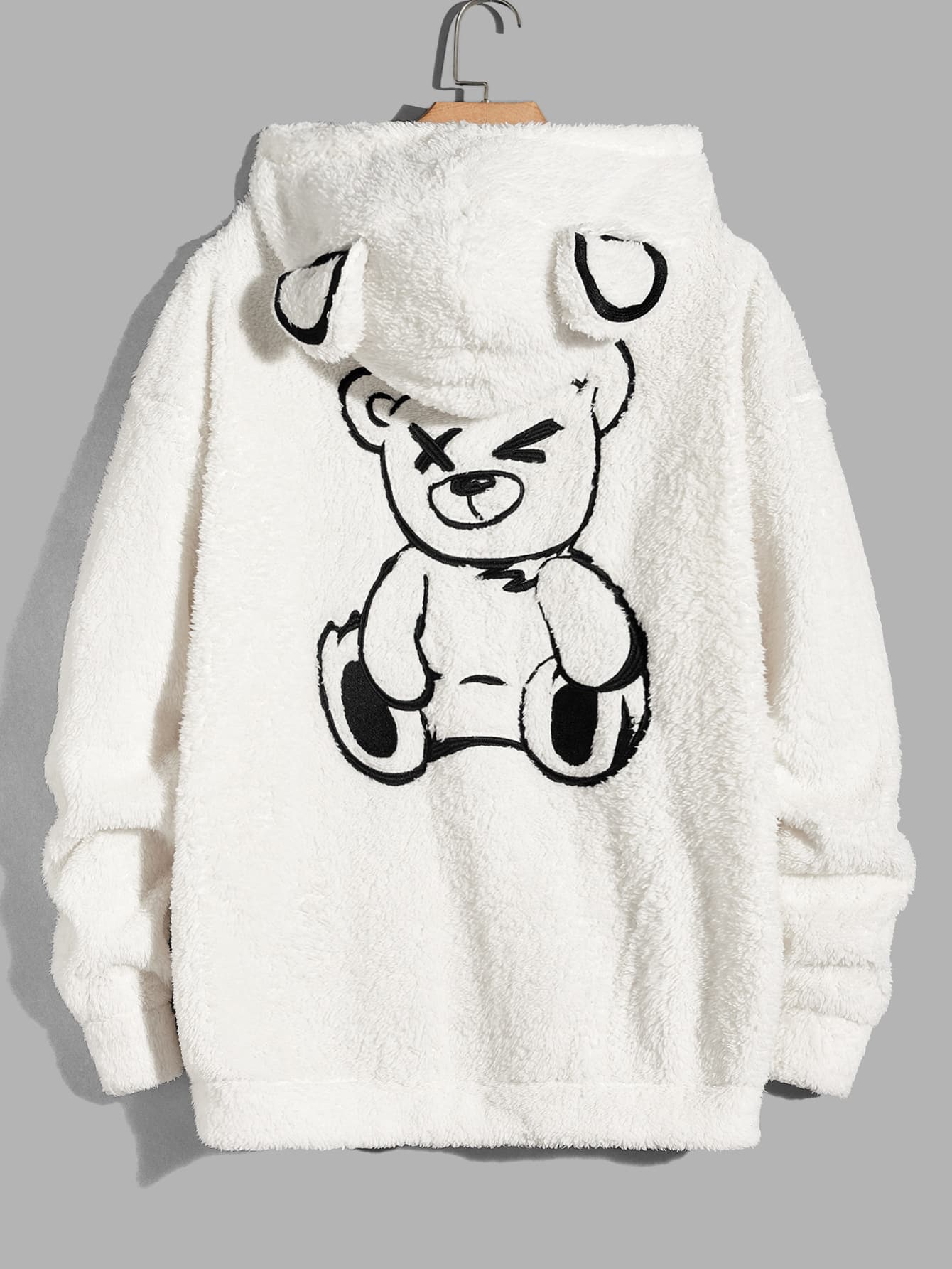 Manfinity EMRG Hombres Cazadora con bordado de oso con cremallera con capucha forro polar - Blanco - Ver 1