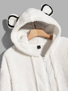 Manfinity EMRG Hombres Cazadora con bordado de oso con cremallera con capucha forro polar - Blanco - Ver 3