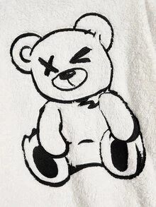 Manfinity EMRG Hombres Cazadora con bordado de oso con cremallera con capucha forro polar - Blanco - Ver 4