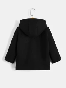 SHEIN Toddler Boys Duffle Button Slant Pockets Hooded Overcoat - Black - View 2