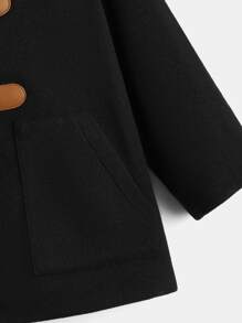 SHEIN Toddler Boys Duffle Button Slant Pockets Hooded Overcoat - Black - View 3