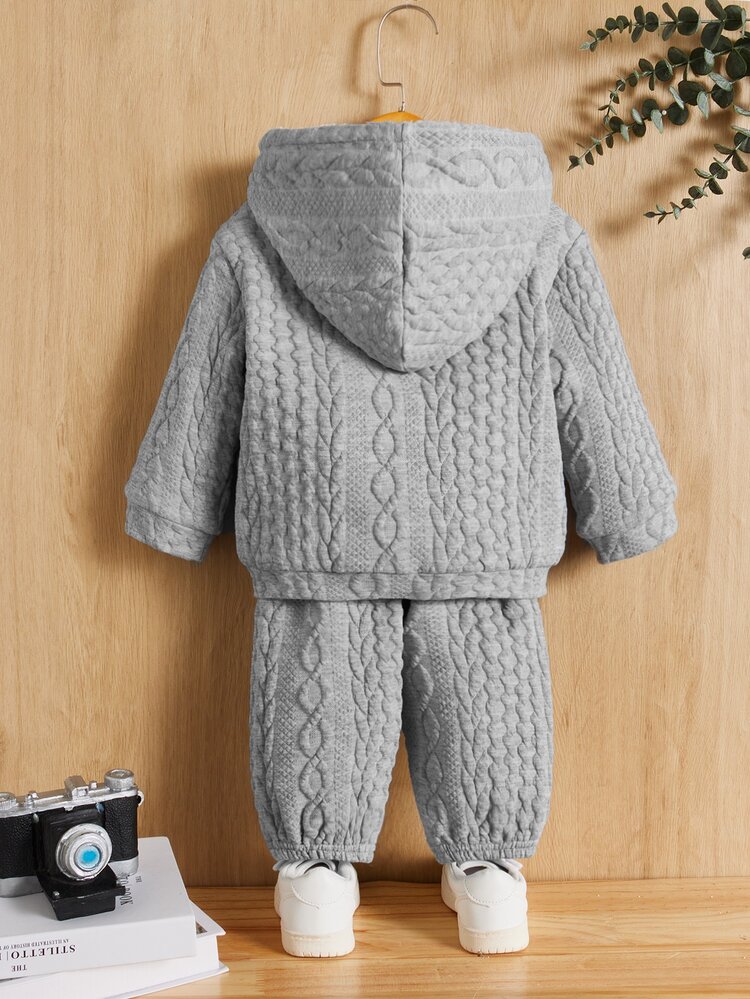Baby Thermal Lined Zip Up Hooded Jacket & Pants Without Tee