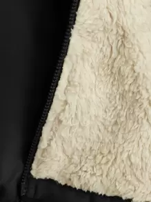 女寶寶純色長袖連帽抓絨拉鍊休閒外套,適合秋冬 - 黑色 - 查看 4