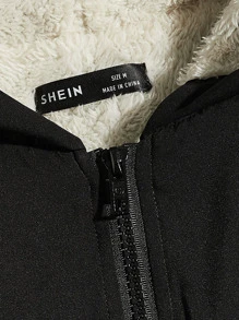 GENTILAND Oversized Men's Teddy Lined Zip-Up Hooded Jacket - Black - View 5