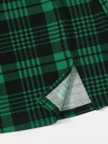 SHEIN Essnce Slit Hem Plaid Skirt - Green - View 5