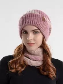 JOYLORD 女士两件套帽子围巾套装/单顶帽子/双色加厚保暖护耳针织帽，秋冬季情人节礼物 - 卡其色 - 查看 10