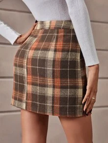 Plaid Print Straight Bodycon Skirt - Multicolor - View 2