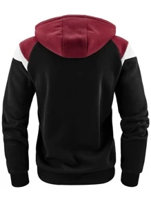 男士裁剪拼塊拉鏈連帽衫 - 黑色 - 查看 2