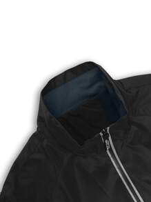 Men Zip Up Slant Pocket Teddy Lined Jacket - Black - View 3