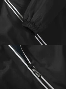 Men Zip Up Slant Pocket Teddy Lined Jacket - Black - View 6