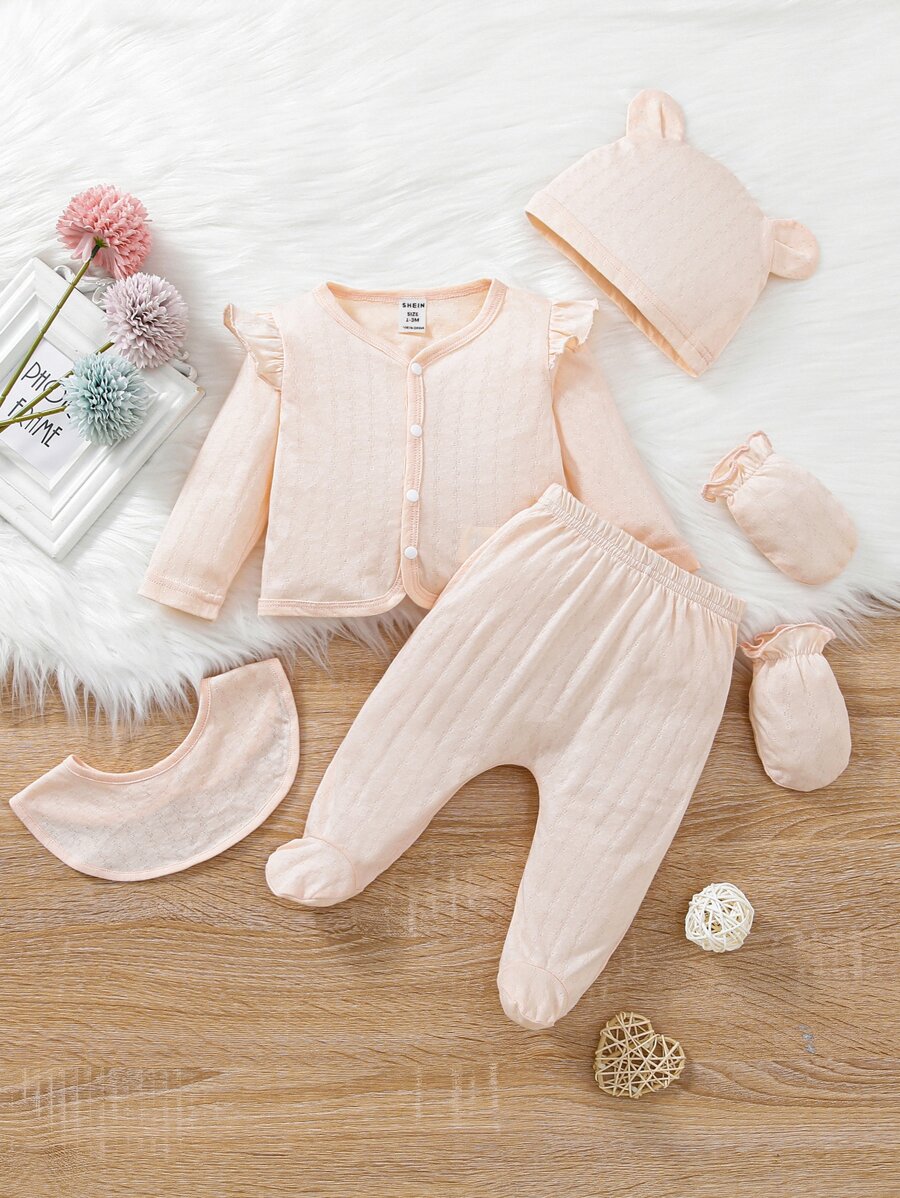 Baby Ruffle Trim Sleep Top & Footed Sleep Trousers - Apricot - View 1