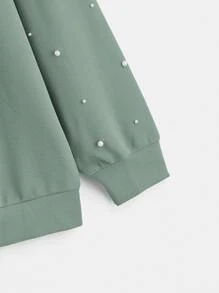 EMERY ROSE Plus Drop Shoulder Pearl Beaded Pullover - Mint Green - View 4