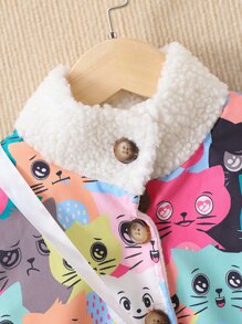 Toddler Girls Cat Print Teddy Panel Jacket & Bag - Multicolor - View 3