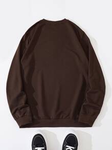 ROMWE MEN Goth Men Ghost & Slogan Graphic Sweatshirt - Chocolate Brown - View 2