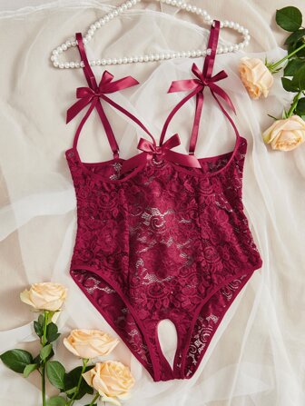 Body de lingerie en dentelle à nœud papillon sans entrejambe