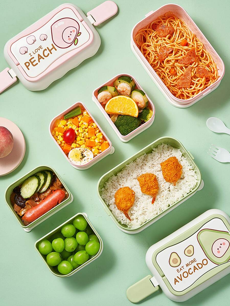1 pieza Caja de almuerzo con estampado de fruta y letra de color al azar - Multicolor - Ver 1