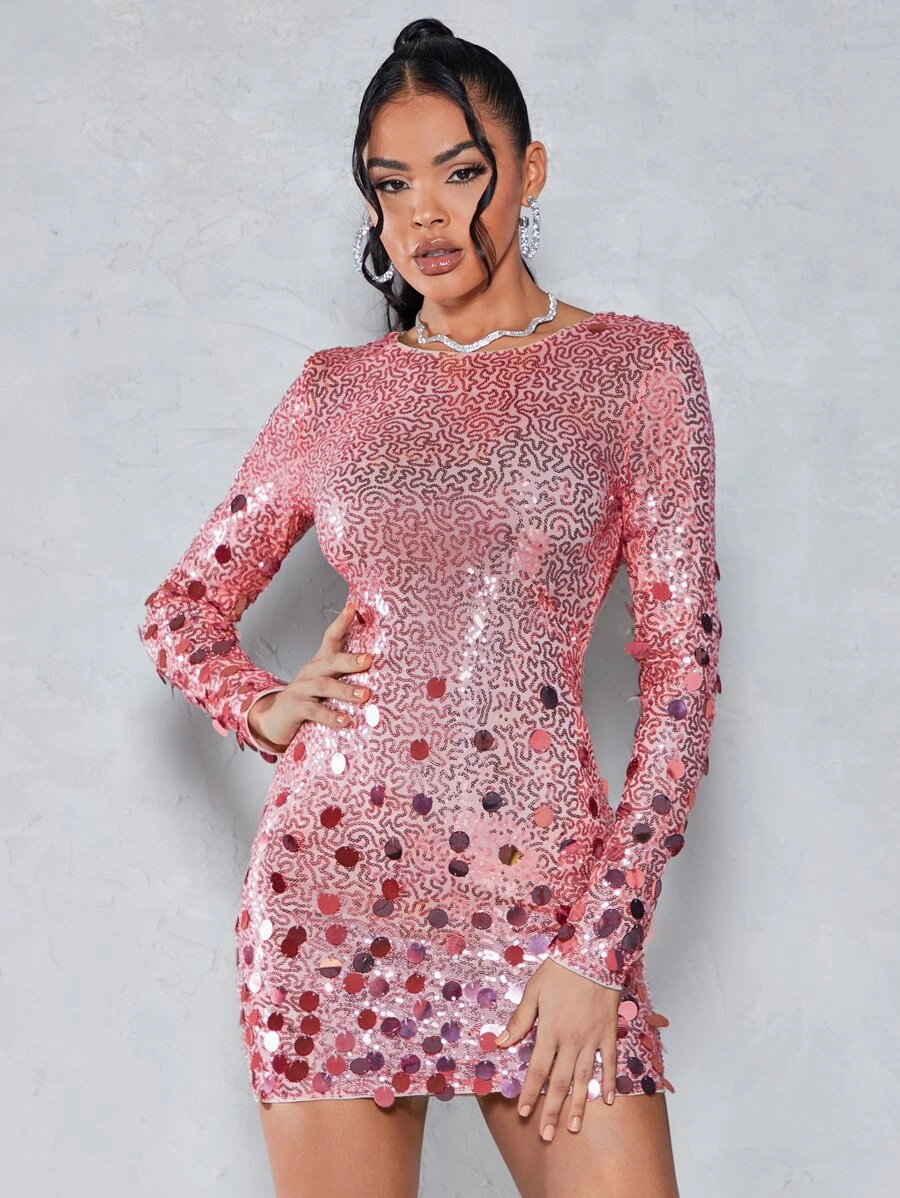 SHEIN BAE 亮片緊身連衣裙 - 淺粉色 - 查看 1