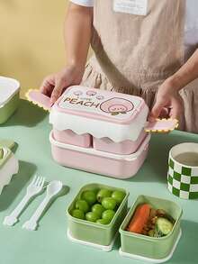 1 pieza Caja de almuerzo con estampado de fruta y letra de color al azar - Multicolor - Ver 4