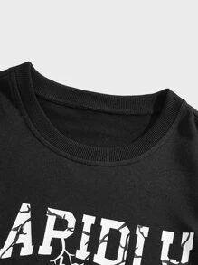 ROMWE MEN Guys Letter & Car Print Pullover - Black - View 4