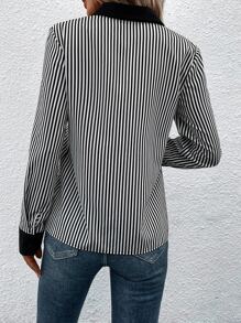 SHEIN Clasi Striped Print Blouse - Black - View 4