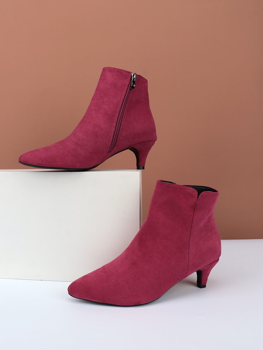 Zip Side Faux Suede Classic Boots - Hot Pink - View 1