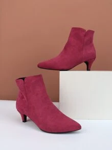 Zip Side Faux Suede Classic Boots - Hot Pink - View 3