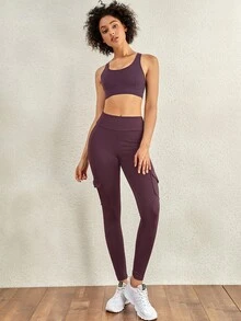 Magenta Workout Running Stretch Cargo Skinny Trousers - Burgundy - View 7