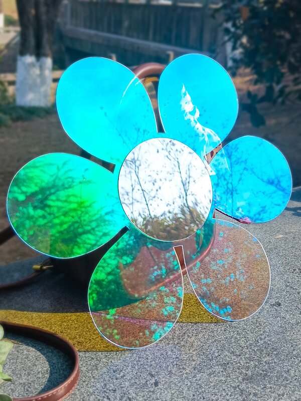 1pc Colorful Sixpetal Flower Acrylic Mirror Wall Sticker, 2mm Colorful