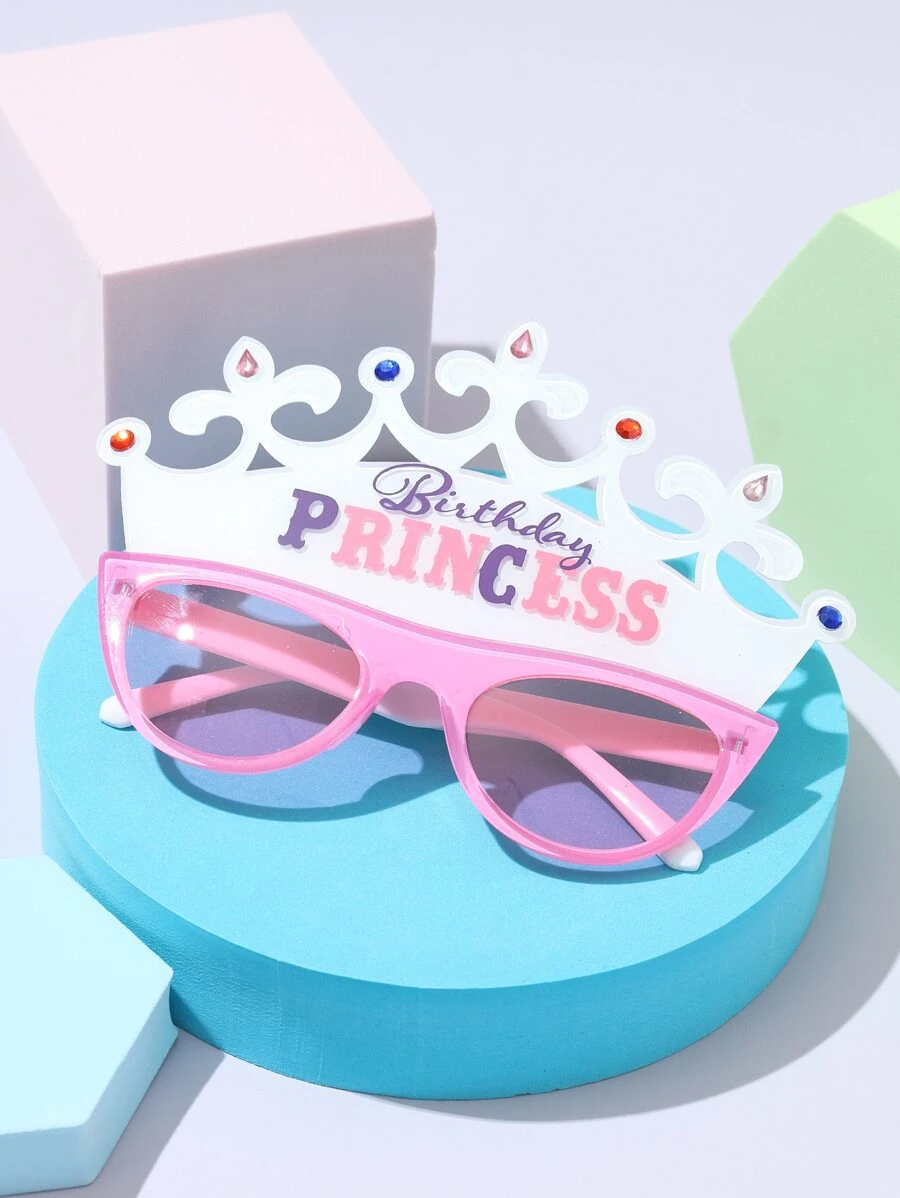 Letter Graphic Crown & Rhinestone Decor Fashion Glasses - Pink - View 1
