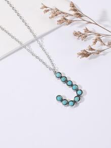 Turquoise Letter Pendant Necklace - Teal Blue - View 7