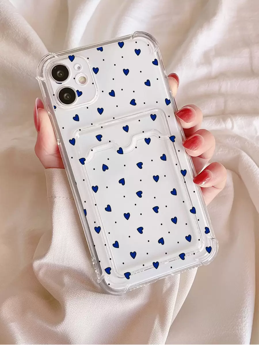 Heart Pattern Card Slot Phone Case - Multicolor - View 1