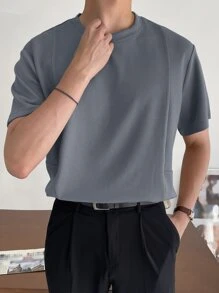 DAZY Men Solid Rib-knit Tee - Dusty Blue - View 5