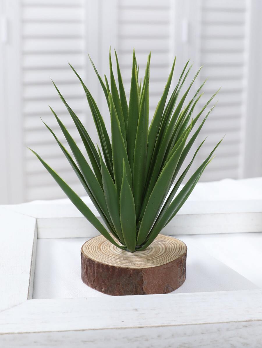 1 pieza Planta de agave artificial sobre bloque de madera, decoración para el hogar, baño, jardín exterior, oficina y sala de estudio