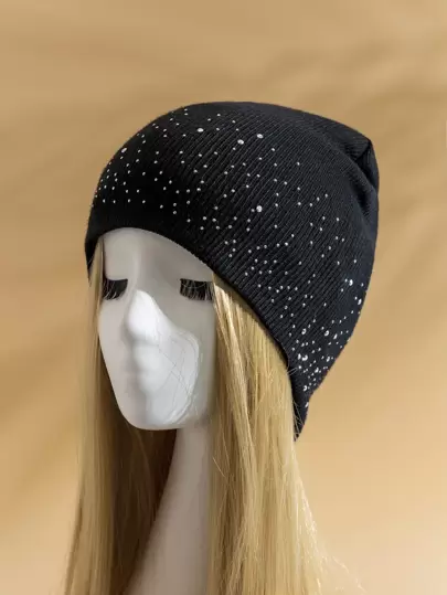 1pc Dual-Sided Rhinestone Decor, Simple & Fashionable, Sparkling Women's Beanie Winter Fall