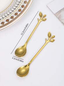 4 piezas Cuchara con diseño de hoja de acero inoxidable - Dorado - Ver 4